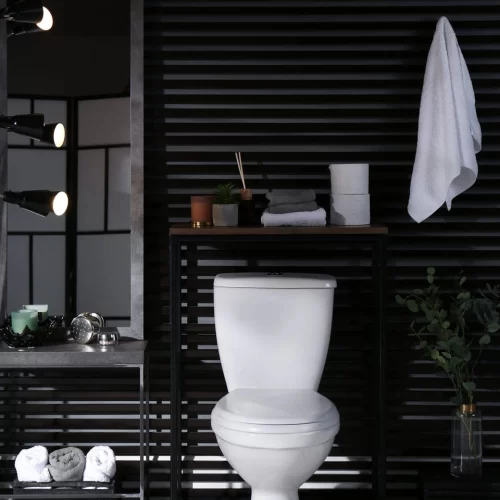 Ett exemplariskt resultat av MrT Städs detaljerade visningsstädning som framhäver toalettens bästa sidor.